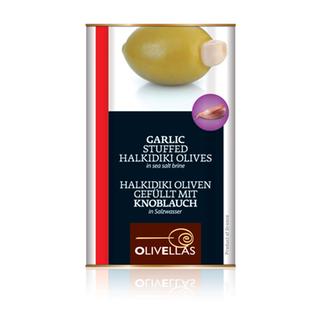 Garlic Stuffed Halkidiki Olives Metal Tin 21lt