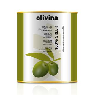 Green Pasteurized Olives Whole Metal Tin 850ml OLIVINA