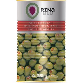 Grüne Chalkidiki pasteurisierte oliven Gefüllte mit paprikapaste Dose 5lt (A12) RINA BLU