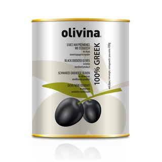 Aceitunas Confit oxidadas negras enteras Metal plateado 425ml OLIVINA