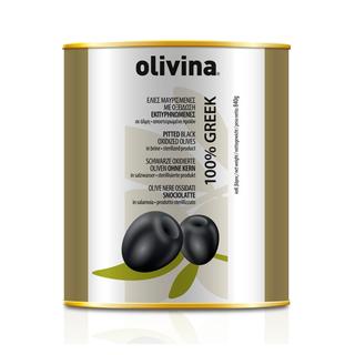 Black Oxidized Olives Pitted Metal Tin 850ml OLIVINA