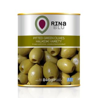 Green Pasteurized Olives Pitted Metal Tin 850ml RINA BLU