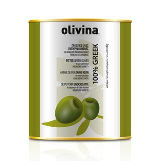 Green Pasteurized Olives Pitted Metal Tin 850ml OLIVINA