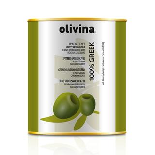 Verde aceitunas de Halkidiki pasteurizado sin hueso Metal plateado 850ml OLIVINA