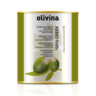 Зеленые Оливки Фаршированные миндалем Пастеризованное олово 850ml OLIVINA