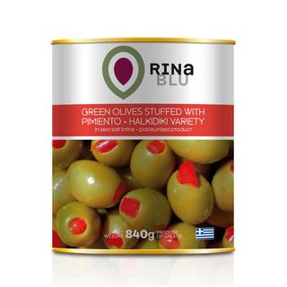 Pimiento Stuffed Halkidiki Olives Pasteurized Metal Tin 850ml RINA BLU