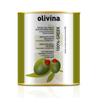 Pimiento Stuffed Halkidiki Olives Pasteurized Metal Tin 850ml OLIVINA