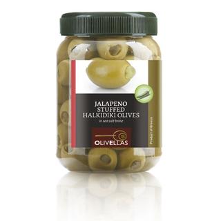 Grüne Chalkidiki oliven Gefüllte mit jalapeno Pet Jar 0.5lt