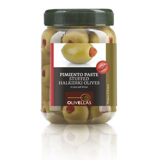 Grüne Chalkidiki oliven Gefüllte mit paprikapaste Pet Jar 0.5lt