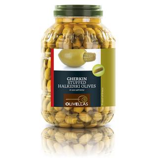 Grüne Chalkidiki oliven Gefüllte mit gurken Pet Jar 5lt