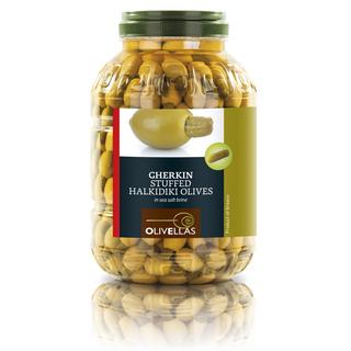 Verde aceitunas Relleno con Pepinillo Pet Jar 5lt