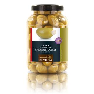 Grüne oliven Gefüllte mit Knoblauch Pet Jar 1.5lt