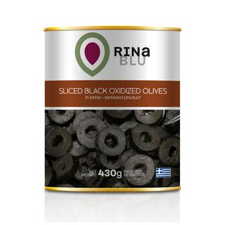 Aceitunas Confit oxidadas negras en rodajas Metal plateado 425ml RINA BLU