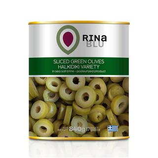 Green Pasteurized Olives Sliced Metal Tin 850ml RINA BLU
