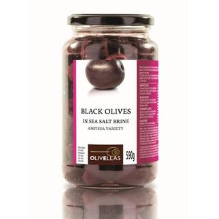 Black Natural Amfissis Olives Whole, Glass Jar 580 ml