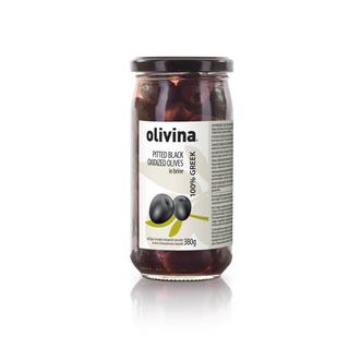 Black Oxidized Olives Pitted Glass Jar 370ml TUBE, OLIVINA