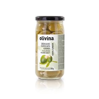 Almond Stuffed Green Halkidiki Olives Glass Jar 370ml TUBE