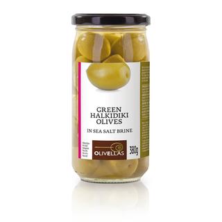 Green Halkidiki Whole Olives Glass Jar 370ml TUBE