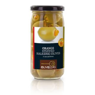 Orange Stuffed Halkidiki Olives Glass Jar 370ml TUBE