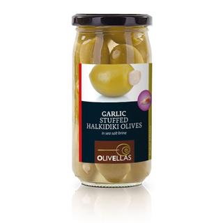 Garlic Stuffed Halkidiki Olives Glass Jar 370ml TUBE